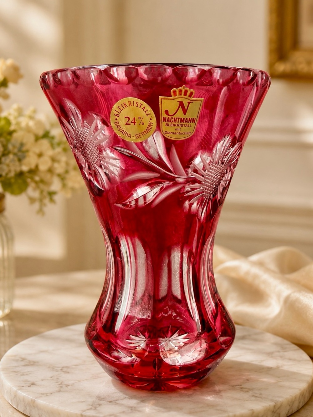 VTG ~Nachtmann Ruby Red Cut Crystal Vase
